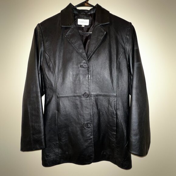 Charles Klein Black Leather Classic Button Blazer Jacket - Picture 1 of 7